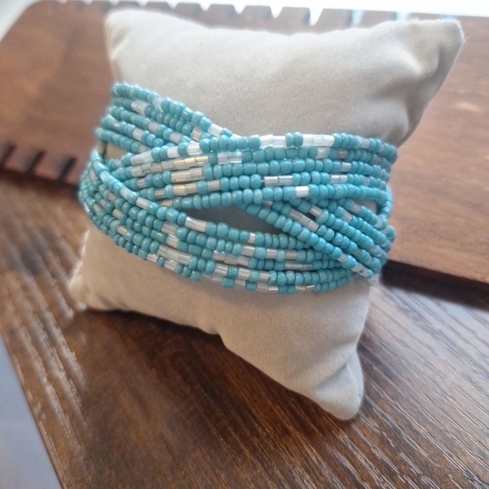 Turquoise Seed Bead Multi-Strand Bracelet - Unbranded